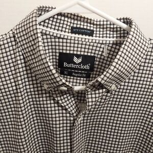 Butter Cloth Shirt Mens XL Icy Cotton Long Sleeve Button Up Down Gingham Plaid